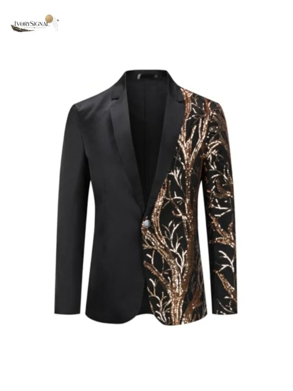Men's Sequin Floral Tux Blazer Gold Sparkling Prom Wedding Suit Jacket